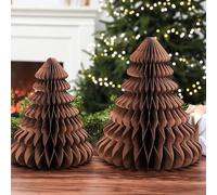 Spiareal 2 Pack Dark Brown Paper Christmas Tree Decor Set 10, 12 Inch 3D Honeycomb Trees Table Centerpiece Winter Decoration for Modern Christmas Mantel Home Xmas Holiday Party Decor Supplies