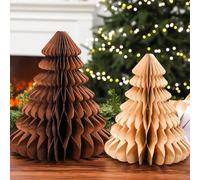 Spiareal 2 Pack Light, Dark Brown Paper Christmas Tree Decor Set 10, 12 Inch 3D Honeycomb Trees Table Centerpiece Winter Decoration for Modern Christmas Mantel Home Xmas Holiday Party Decor Supplies