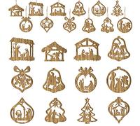 Spiareal 24 Pieces Christmas Nativity Scene Christian Ornaments Wooden Hanging Ornament Gifts The Birth of Jesus Decoration Religious Gifts for Xmas Tree Indoor Outdoor Family and Christian
