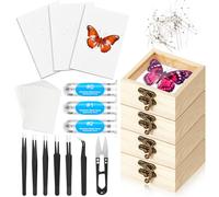 Spiareal 32 Pcs Insect Specimen Tools Kit Include 3.54 x 3.54 x 1.77 in 4 Pcs Display Case Box 3 Foam Pinning Board 3 Tubes Pins 6 Tweezers Butterfly Insect Pinning Kit Entomology Collection Supplies