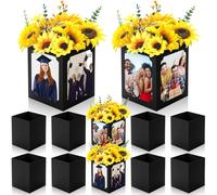 Spiareal 6 Pcs Graduation Picture Box Centerpieces Photo Frame, Black | 6-7 Inch Display, Floral Topped Props for Table Decor, Congrats Grad Party Favor Gift, Foldable Cardboard Frames