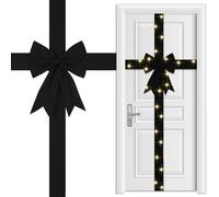 Spiareal Christmas Cabinet Door Ribbon Bow with LED Light Large Velvet Christmas Wreath Glowing Bow Xmas Tree Decor Festival Wrapping Decorations for Fireplace Home Front Door(Black)