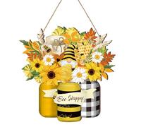 Spiareal Door Decorations Hanging Sunflower Bee Gnome Wreath Door Decor | Door Welcome Sign, Wooden Yellow Wreath Hanging Decor, Farmhouse Decorations, Porch, Kitchen, Outdoor Front Door