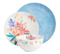 Spice by Tia Mowry Goji Blossom Decorated Porcelain Dinnerware Set, Blue, 12-Piece