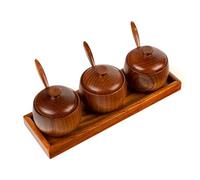 Spice Glass of Salt Can, Wood Retro Elegant Kitchen Salt Shell Holder with Spoon And Lid Round for Salt Sugar Pepper in The Japanese Style Storage Box Round,3,short spoon