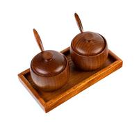 Spice Glass of Salt Can, Wood Retro Elegant Kitchen Salt Shell Holder with Spoon And Lid Round for Salt Sugar Pepper in The Japanese Style Storage Box Round,2,short spoon
