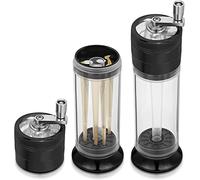 Spice Grinder 3-in-1 Hand Crank Loader Roller Crusher Filler Flower Buds Milling Grinding Storage with Magnetic Lid (Black)