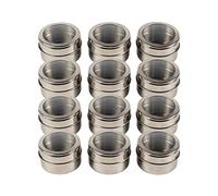 Spice Jars 12 Pack Magnetic Spice Tins Stainless Steel Transparent Top | Labels Included | Magnetic Storage Containers | Magnetic Condiment Tins | M&W