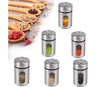 Spice Jars Set, Popular 6pcs Stainless Steel Spice Jars Set, BBQ Spice Storage Containers Spice Organiser Storage Spice Tins Set Spice Container for Salt Black Pepper ect