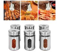 Spice Jars with Lid, Spice Shaker, 6/12 Pcs Stainless Steel Seasoning Bottle Set, Spice Storage Containers Set, for Salt, Sugar, MSG, Pepper, Peppercorns, Granulated Sugar (6)