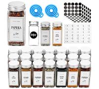 Spice Jars with Lids 25 Pcs, 4oz Square Glass Spice Jars with 150 Labels Shaker Lids 45pcs, 120ml Kitchen Spice Containers with Label Pen, Hose Brush