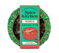 Spice Kitchen World Spice Blends & BBQ Rubs Gift Set, 9 Spices Including Garam Masala, Sri Lankan Curry Powder, Harissa, Tex Mex, Jerk, Chinese, Ras El Hanout, Za'atar - Spice Tin with Sari Wrap