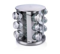 Alpina Rotating Spice Rack with Jars - Diameter 19 x 23 cm - 360° Rotatable - 12 Jars - Stainless Steel