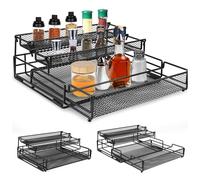 Spice Rack, 3-Tier Kitchen Countertop Organizer Step Metal Seasoning Organizer Hollow Paint Design, Pull out Spice Storage Holder for Spice Bottles Jars, Counter, Cupboard, Pantry