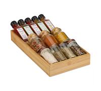 Relaxdays spice rack for the drawer, with 3 tiers, made from bamboo, seasoning organiser, 20x37x5cm, natural wood look