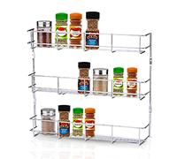 Spice Rack Organiser Wall Mounted Chrome Plated Shelf Storage for Kitchen Cupboard - Door Hanging Metal Rack for Spices and Herb (3 Tier)