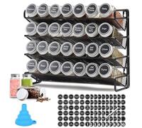Spice Rack Organiser with 28 Jars, 4 Tier Spice Rack Free Standing Spice Racks Organiser, 386 Spice Labels, Metal Seasoning Racks for Cabinet, Kitchen, Countertop, Pantry, Cupboard