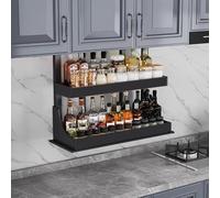 Spice Rack Organizer 2-Tier Slide-Out Kitchen Storage Unit for Cabinets, Strong Load Spice Holder for Kitchen and Bathroom, Easy Access, Natural Finish