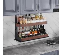 Spice Rack Organizer 2-Tier Slide-Out Kitchen Storage Unit for Cabinets, Strong Load Spice Holder for Kitchen and Bathroom, Easy Access, Natural Finish