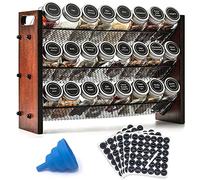 Spice Rack Organizer for Cabinet, Spice Organizer with 24 Empty Spice Jars, 180 Spice Labels, Wooden Spice Jar Organizer, Seasoning Organizer for Cabinet Kitchen, Pantry, Countertop or Wall Mount