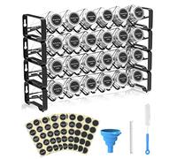Spice Rack Organizer with 24 Empty Square Spice Jars, Spice Labels with Chalk Marker and Funnel Complete Set, for Countertop, Cabinet or Wall Mount