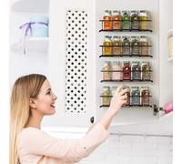 Spice Rack Wall Metal 4 Kitchen Shelf Organiser Hanging Self-Adhesive Cupboard Door Insert No Drilling , Bathroom Shelf 29 x 6.3 x 5 cm