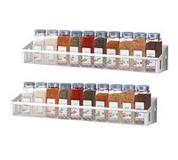 Spice Rack Wall Mounted Storage Organiser Jar Racks Kitchen Metal for Hanging Inside Cupboard Pantry herb Storage Spices, nail polishes, cotton pads, cosmetic Silver Grey(2-Tier)