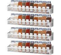 Spice Rack Wall Mounted Storage Organiser Jar Racks Kitchen Metal for Hanging Inside Cupboard Pantry herb Storage Spices, nail polishes, cotton pads, cosmetic Silver Grey(4-Tier)