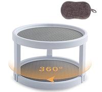 Spice Racks for Inside Cupboard,Lazy Susan Turntable 2 Tier 360°Rotating Spice Rack with Cleaning Sponge,10 Inch Anti-slip Plastic Organiser Tray 2 in 1 for Kitchen,Refrigerator,Desk and Bathroom