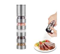 Spice Shaker, 5-in-1 Spice Shaker Glass with Spice Mill, Salt and Pepper Grinder Set, Stainless Steel Refillable Pepper Grinder, Adjustable Coarseness Salt Shakers, for Picnic BBQ Camping & Kitchen