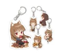 Spice & Wolf: MERCHANT MEETS THE WISE WOLF Keyrings Anime Figure Holo Acrylic Pendant Keychain Bag Decorative Pendant Anime Cosplay Party Accessories 5Pcs