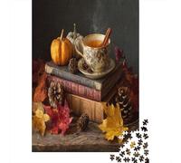 Spiced Tea, Books, Pumpkin Leaves, Pine Cones Puzzle 38x26cm/1000pcs Puzzles, Die Für Erwachsene Und Personen Ab 14 Jahren Geeignet Sind