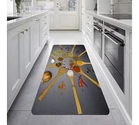 Spices Cooking Herbs Fries Tableware Pattern Area Rugs Non-Slip Floor Mat Home Runner Rug Carpet for Kitchen Bedroom Bedside Mat Bathroom Indoor Outdoor Kids Play Mat (Grey,80x160 cm)