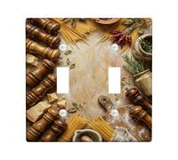Spices Kitchen Double Light Switch Cover Plate, Rustic Culinary Pasta Herbs Fall Brown Plastic Standard Size Decorative Wall Plates for Home Living Room Bedroom Bathroom Decor