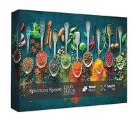 Spices on Spoon Puzzles for Adults 1000 Pieces, Vintage Spoon Jigsaw Puzzles, Funny All Sorts of World Spices Adult Collage Puzzle