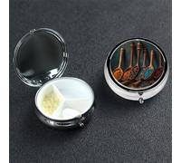 Spices On Wooden Spoon Pill Case Portable Metal Pill Box 3 Compartment Pill Organizer Cute Travel Pill Container Vitamin Organizer for Purse Pocket Travel Gift