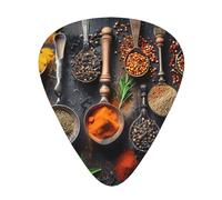 Spices Print Guitar Picks 12-Pack - Assorted Thickness Picks (0.46mm, 0.71mm, 0.96mm) with Storage Box & Assorted Unique Design for Acoustic, Electric, Bass, and Ukulele Players
