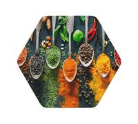 Spices Printed Coasters Set of 4, Tabletop Protection Leather Coasters for Cup Drinks Coffee Pads Beer Bar Mat Gifts, Hexagon