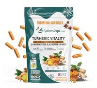 Spices2Go Turmeric Vitality High Strength Turmeric Capsules, 1380mg with Curcumin, Ginger and Black Pepper, Vegan Food Supplement, 120 Veg Capsules, 60 Days Supply - Made in Britain
