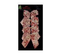 spick festive collection 3 x Vintage Jute Hessian With Red Snowflake Design Christmas Tree Decorative Bows