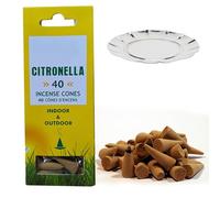 Spicom Citronella Incense Cones, Natural Mosquito Repellent, Outdoor & Indoor Bug-Free Burner, Fresh Scent Aromatherapy Cone, Non-Backflow Incense - 40 Cones With 1 Holder