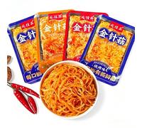 Spicy Enoki Mushrooms, Instant Crispy Flammulina Velutipes, Ready-to-Eat Pickled Vegetables, Classic Chinese Latiao Spicy Strip Snacks, Casual Snack Gift Pack, Healthy Vegan (Mixed Flavors,3pack)