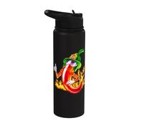 Spicy Firefighter Chili Cartoon Funny Fire Hero Drawing Stainless Steel Insulated Water Bottle