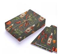Spicy Hot Pepper Food Wrapping Paper Two Sheets Premium Folded Kraft Gift Wrap Birthday Present for Men Foodie Novelty Culinary Theme