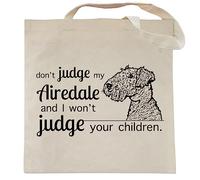 Spicy Kitten Designs Don't Judge My Dog Tote Bag, Airedale