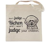 Spicy Kitten Designs Don't Judge My Dog Tote Bag, Bichon Frise