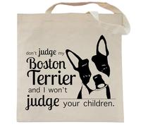 Spicy Kitten Designs Don't Judge My Dog Tote Bag, Boston Terrier