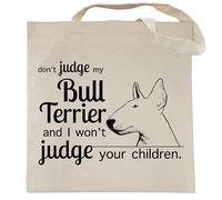 Spicy Kitten Designs Don't Judge My Dog Tote Bag, Bull Terrier