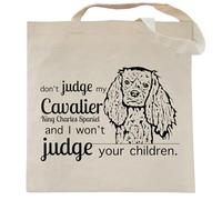 Spicy Kitten Designs Don't Judge My Dog Tote Bag, Cavalier