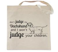 Spicy Kitten Designs Don't Judge My Dog Tote Bag, Dachshund